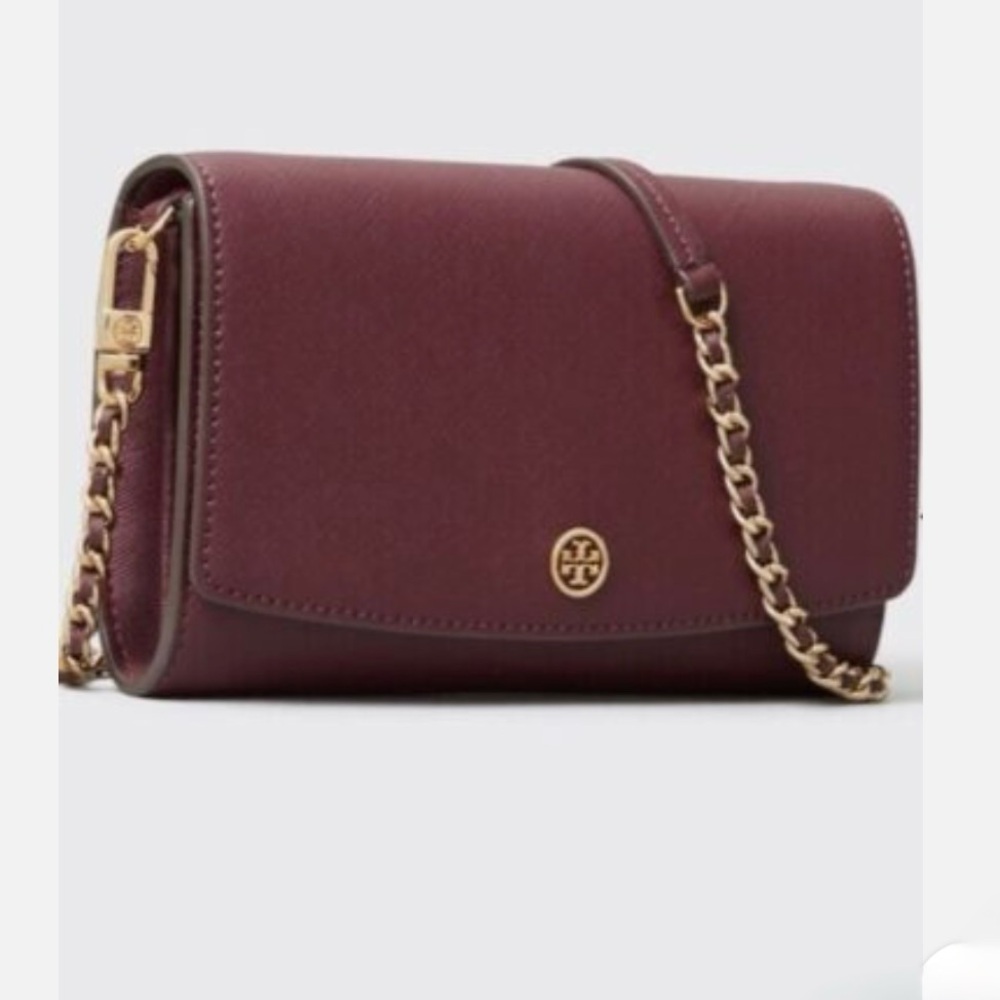 Tory Burch Burgundy Crossbody Bag with Gold Chain